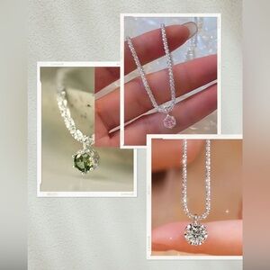 Elegant Silver Necklace with Green, Pink & White Gemstones- NIP
